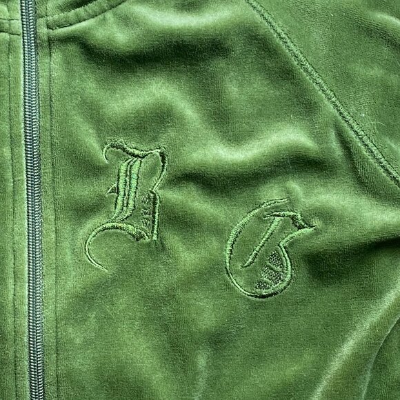 Vintage BCBG Y2K Velour Track Jacket Olive Green Zip Up Embroider Gothic Logo-S - Picture 3 of 13